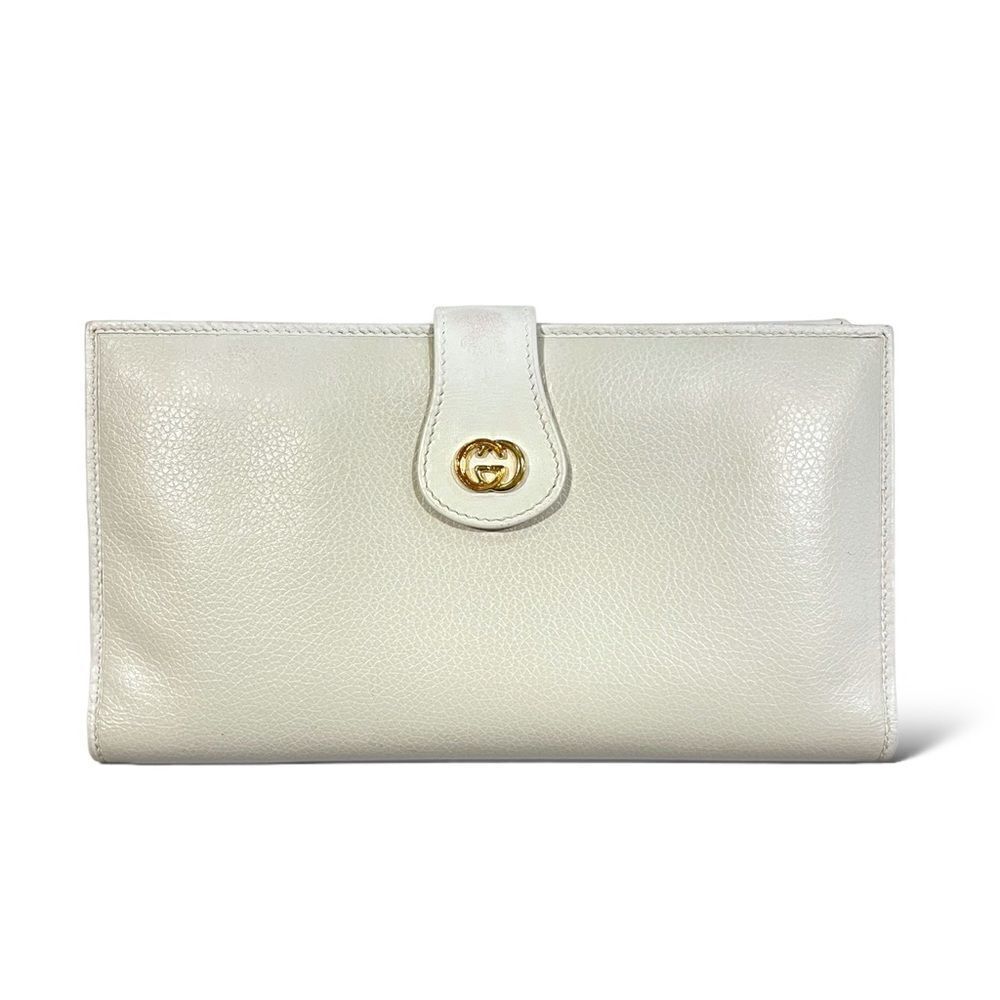❤️SOLD❤️GUCCI Vintage Long White leather Wallet with Kiss Lock Coin Purse